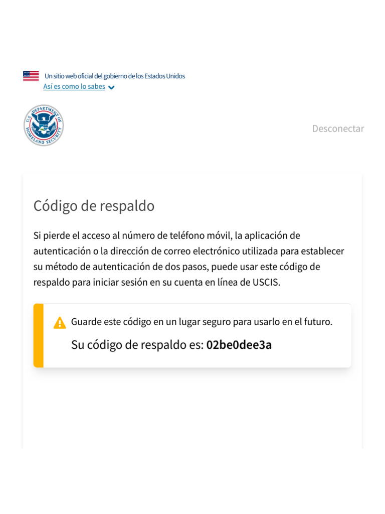 USCIS Online Account - Backup Code | PDF