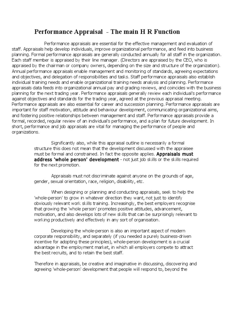 Performance Appraisal - The Main H R Function | PDF | Performance ...