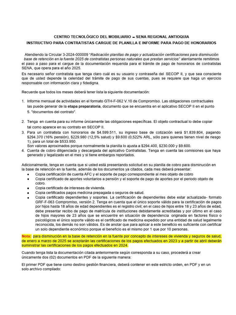 Instructivo Contratistas Pago Honorarios Api | PDF | Pensión | Seguro