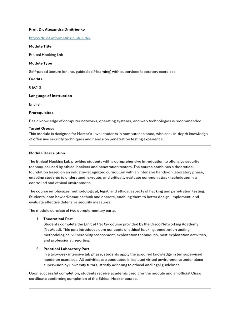 Module Description Ethical Hacking Lab | PDF | Penetration Test ...