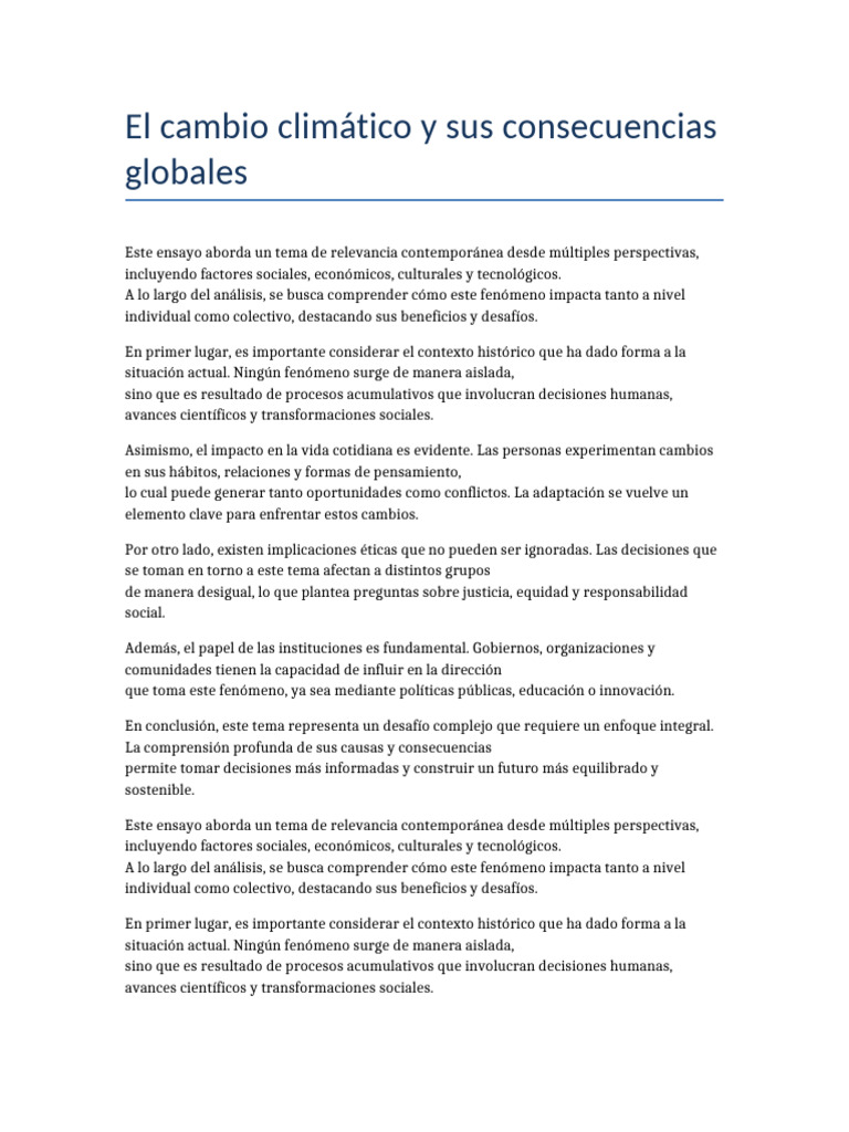 El cambio climático y sus consecuencias globales | PDF ...
