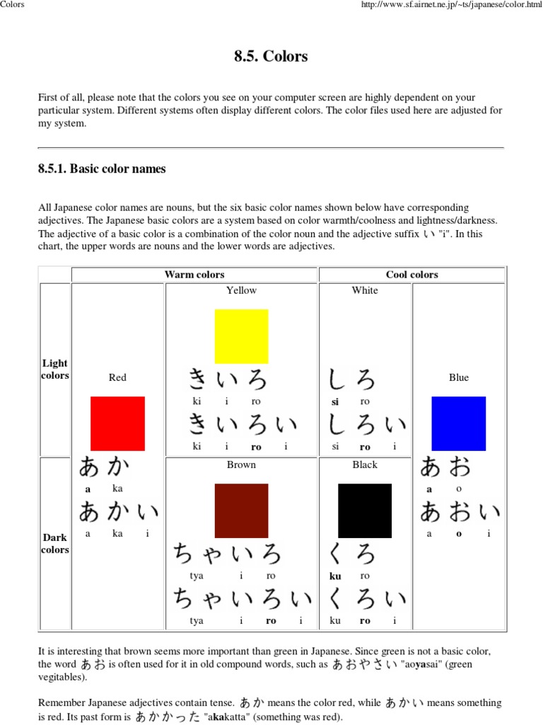 Names of Colors - Japanese | PDF | Green | Color