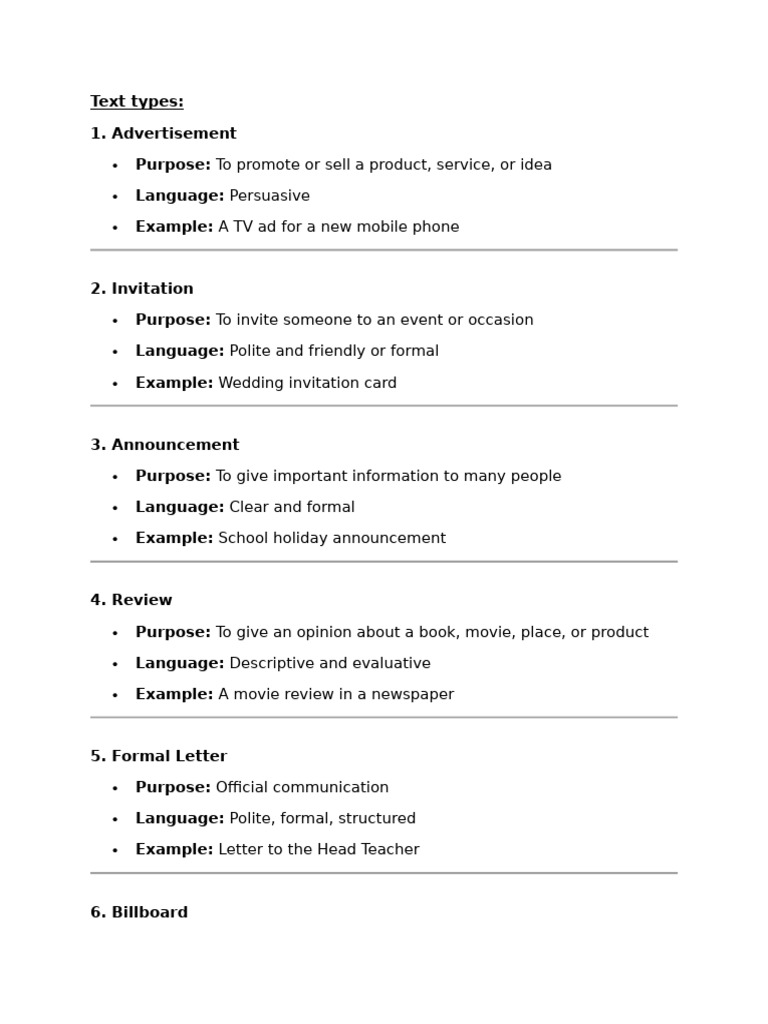 Eng Lang- Text Ypes | PDF