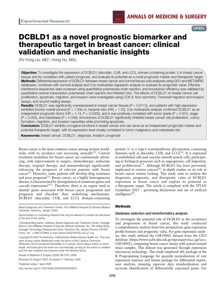Dcbld1 as a Novel Prognostic Biomarker and.11 | PDF | Cancer | Genetics
