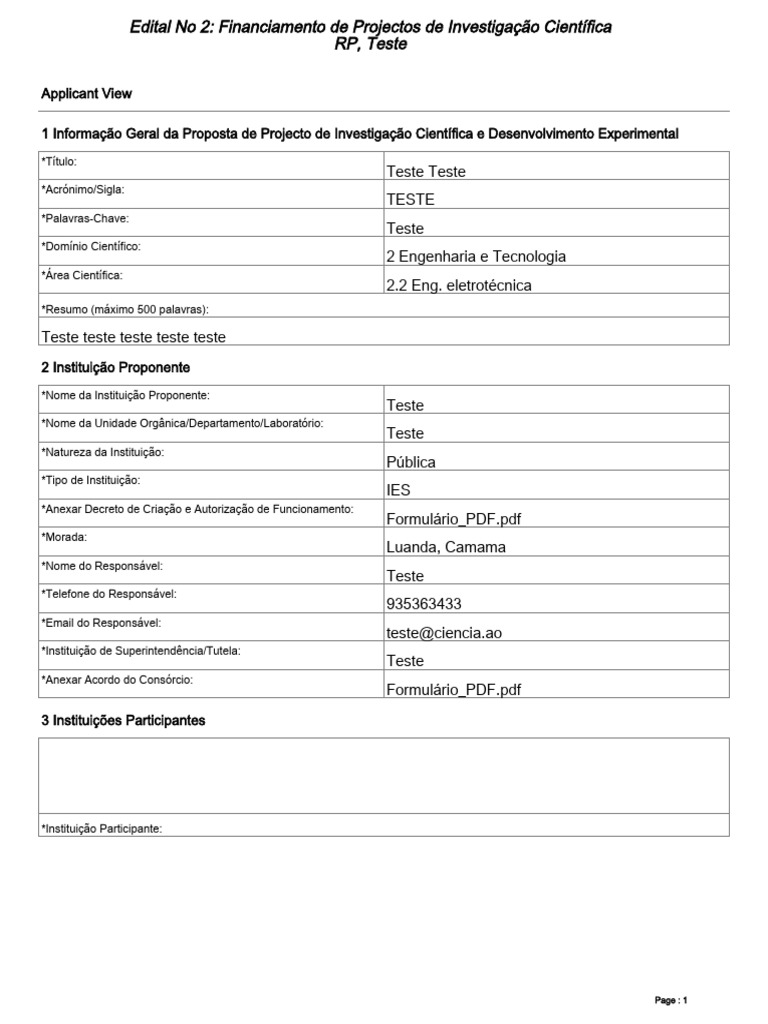 PDCT FormularioCandidatura PID | PDF | Science