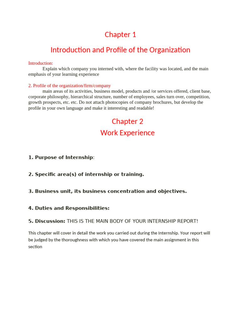 Chapters for Internship | PDF