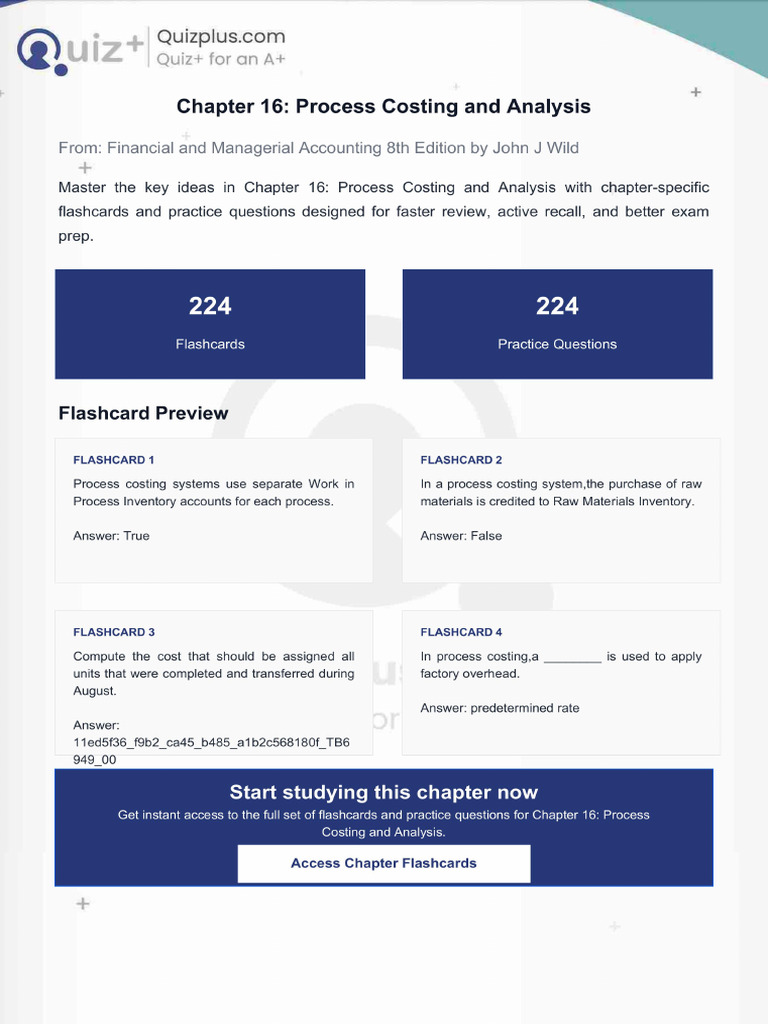 Flashcards for Chapter 16 Process Costing and Analysis | PDF