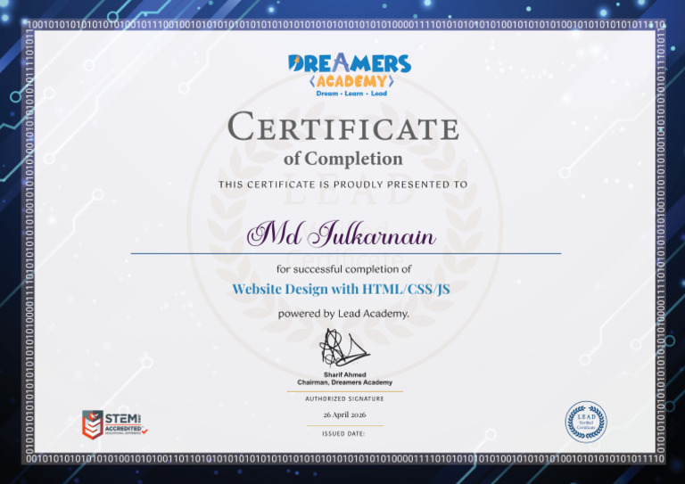 DA10884535 Website Design With Htmlcssjs Certificate | PDF