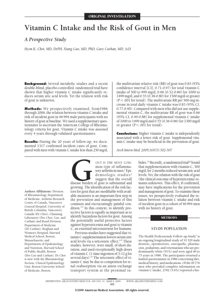 Vitamin C Intake and the Risk of Gout in Men | PDF | Gout | Vitamin C