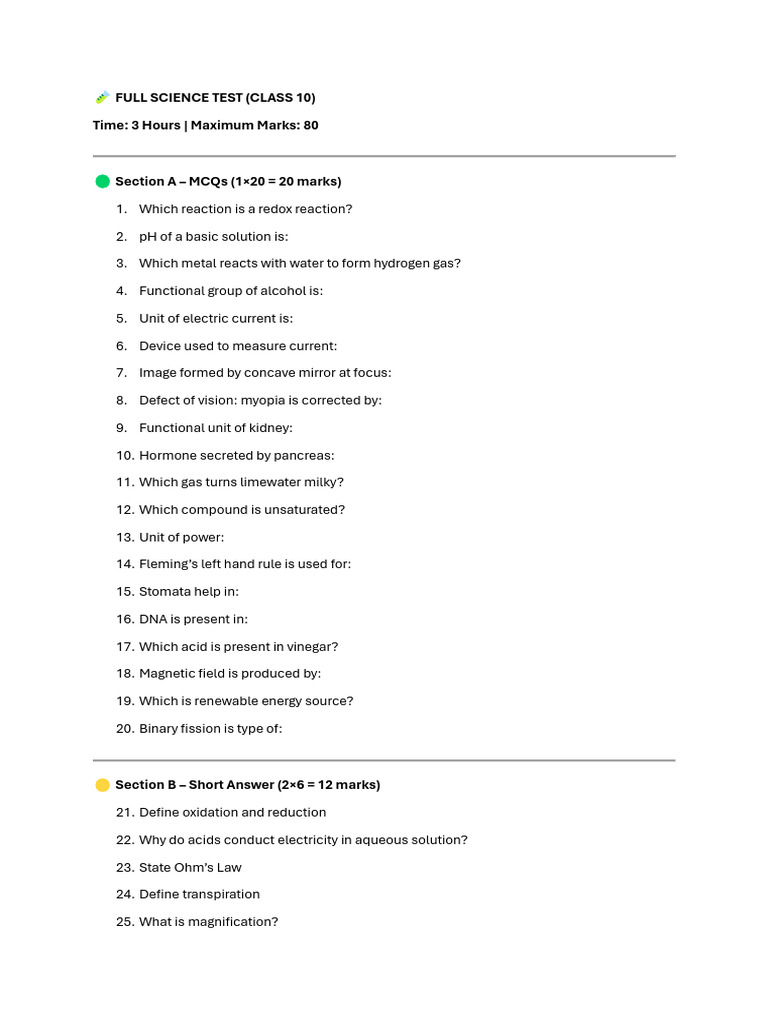 ? Full Science Test | PDF