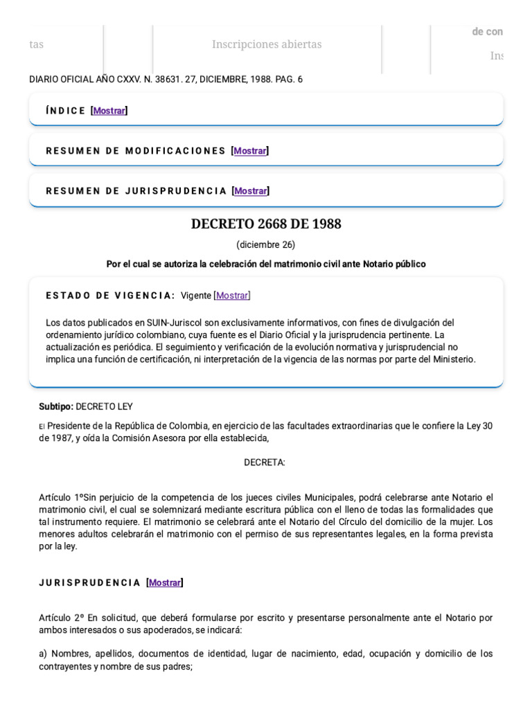 Decreto 2668 de 1988 - Colombia _ Suin Juriscol | PDF