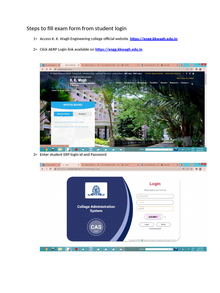 Steps to Fill Exam Form From Student Login | PDF