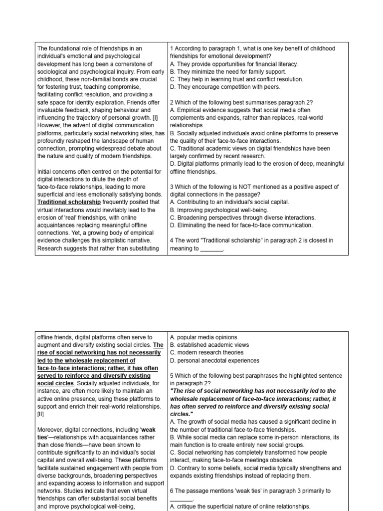 Reading Exercise | PDF | Friendship | Well Being
