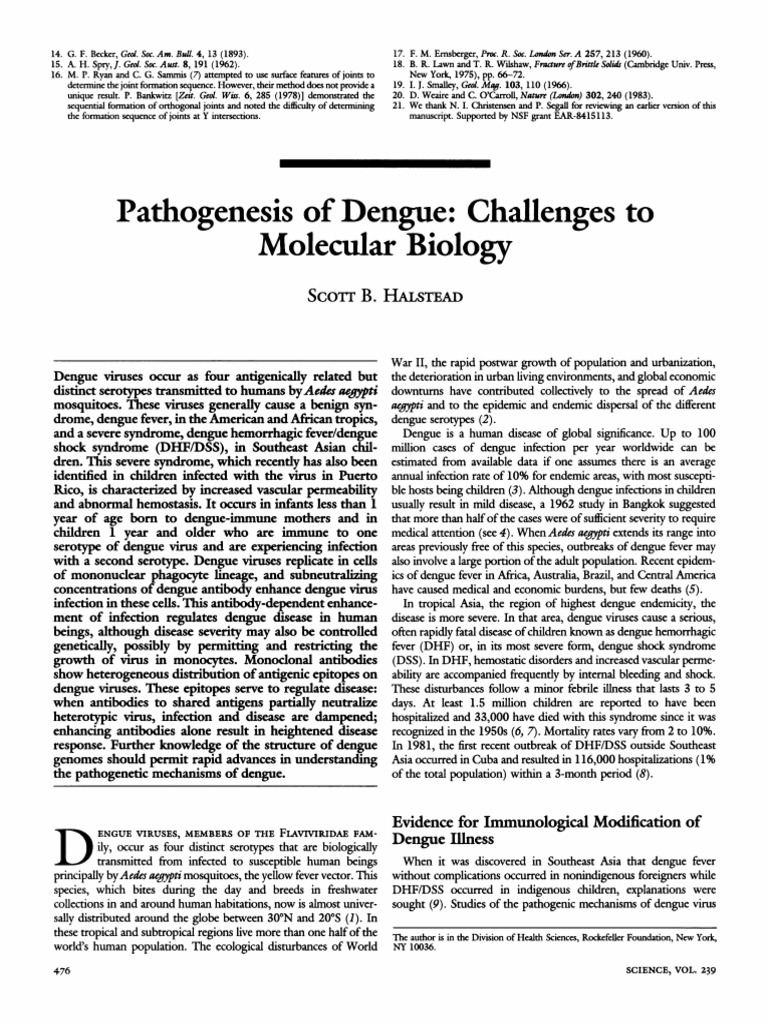 1988, Pathogenesis of Dengue-Challenges to Molecular Biology | PDF ...