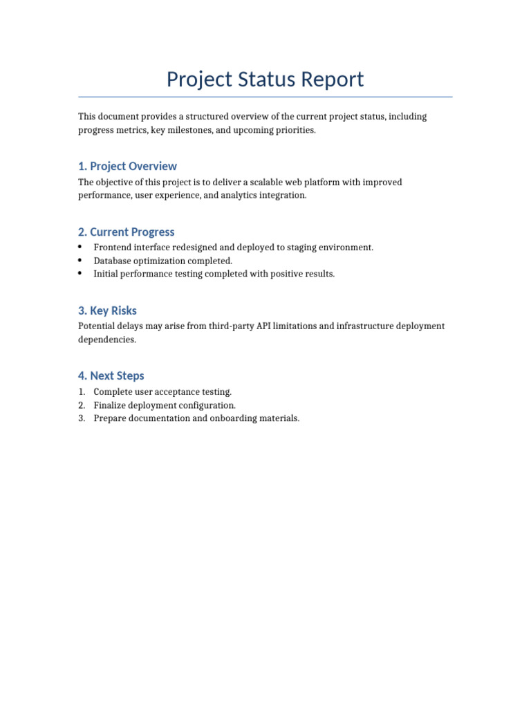 Project Status Report | PDF