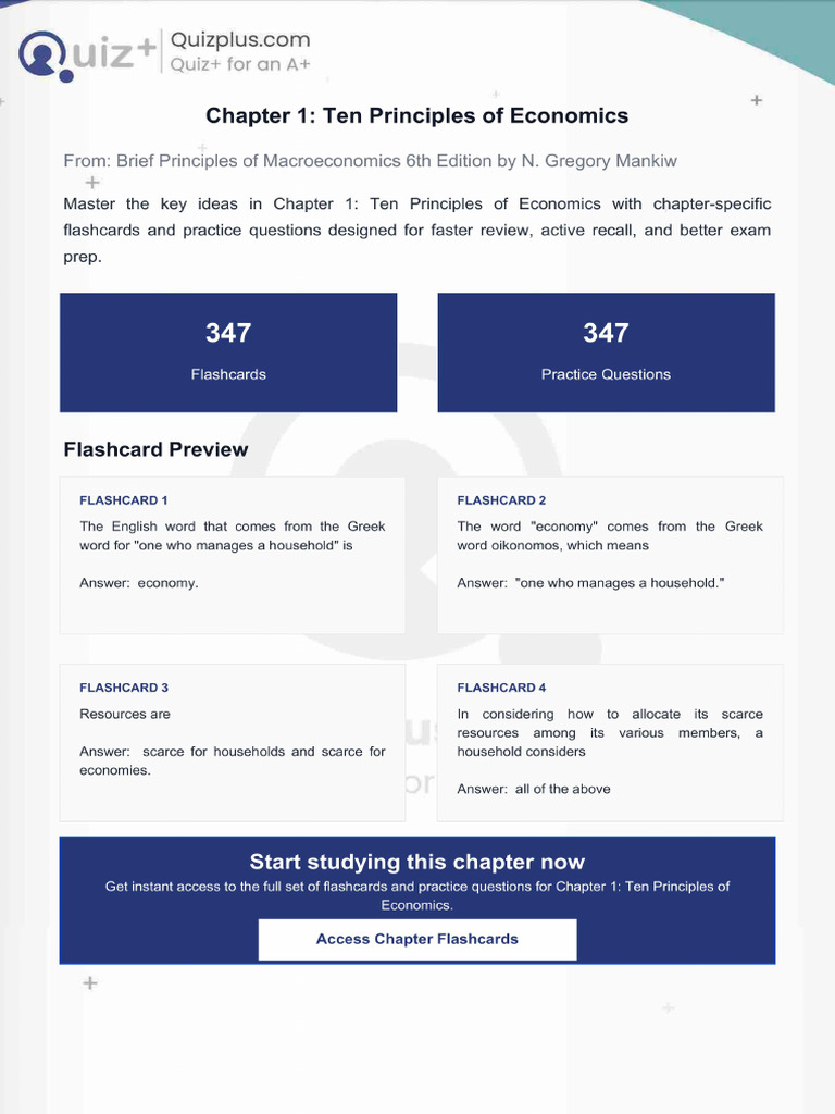 Flashcards for Chapter 1 Ten Principles of Economics | PDF