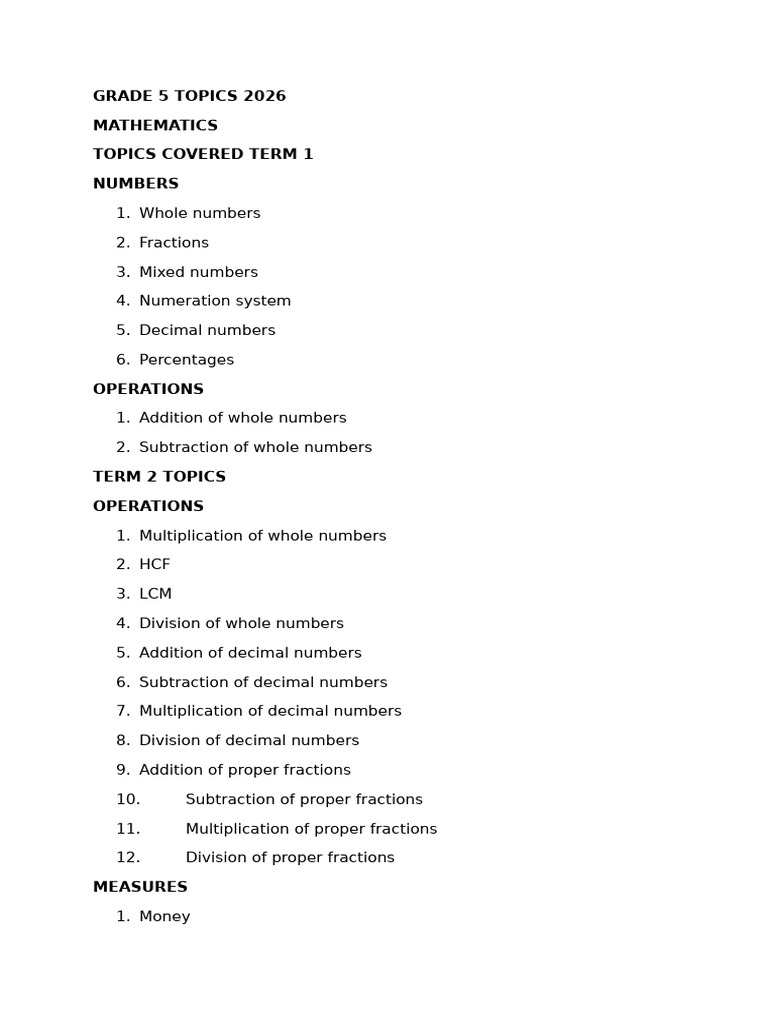 Grade 5 Topics 2026 | PDF | Nutrition | Diet & Nutrition