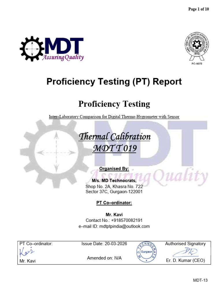 PT Report Sample for Thermo-Hygrometer) | PDF | Calibration | Measurement