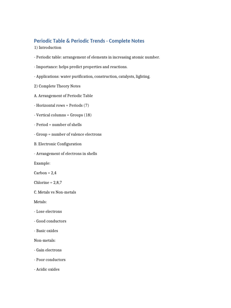 Periodic Table Notes | PDF