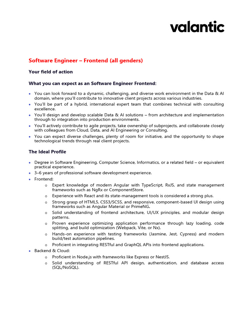 VALANTIC - Software Engineer Frontend | PDF | Computer Engineering ...