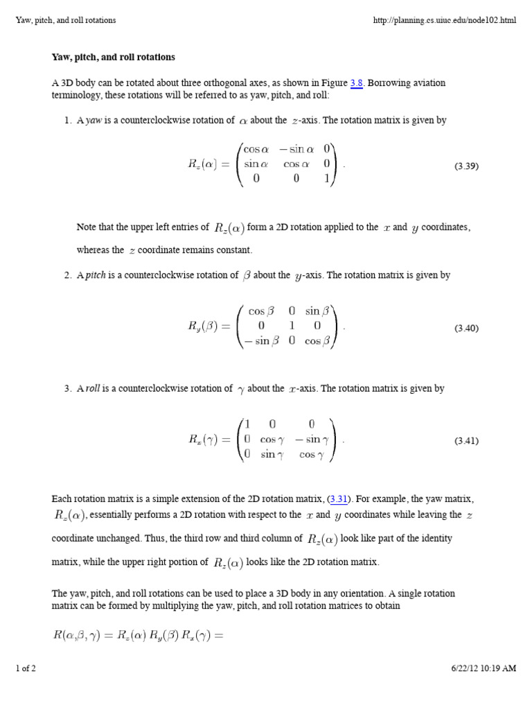 Yaw_Pitch_Roll_Rotations | PDF | Rotation | Matrix (Mathematics)