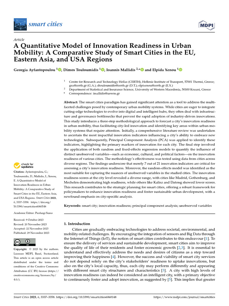 A Quantitative Model of Innovation Readiness in Urban Mobility | PDF ...