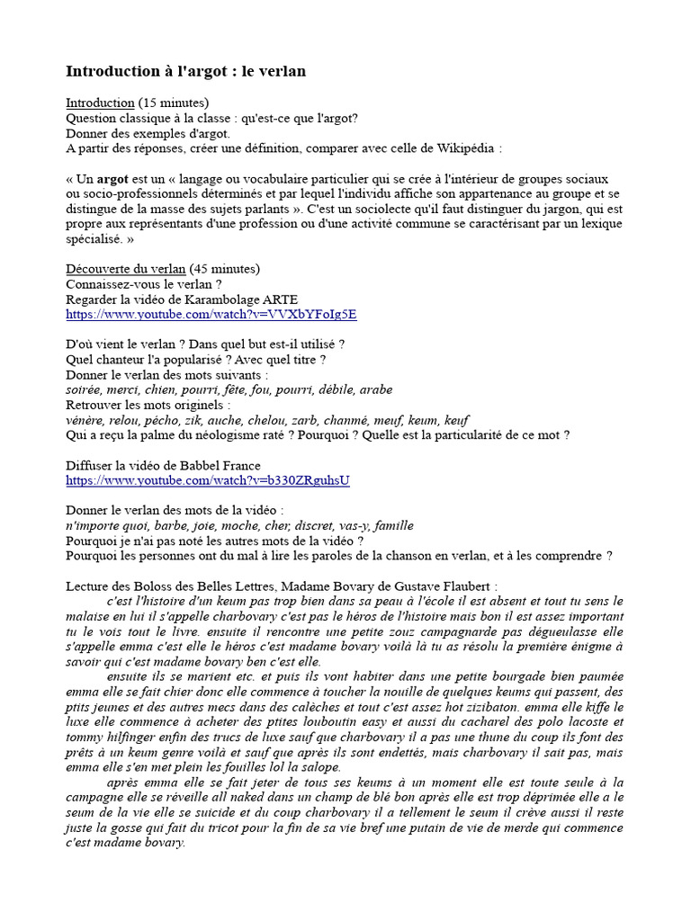 Verlan | PDF | Lexique | Jargon