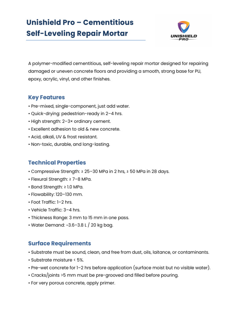 Cementetious Mortar Unishield Pro (2) | PDF