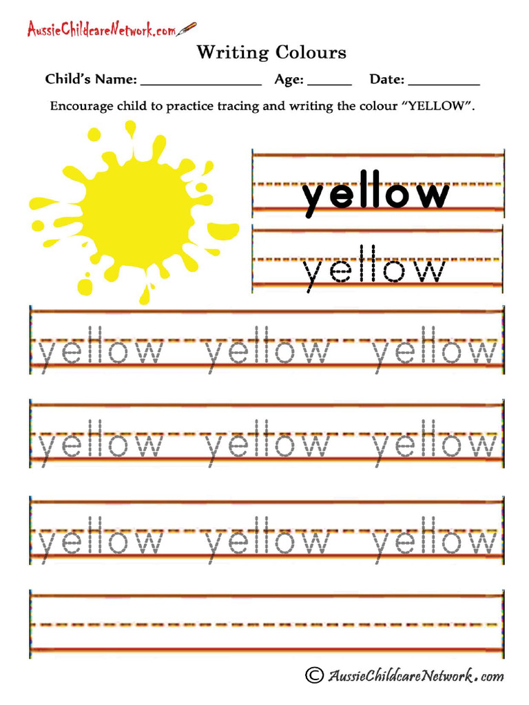Writing Colours YELLOW | PDF