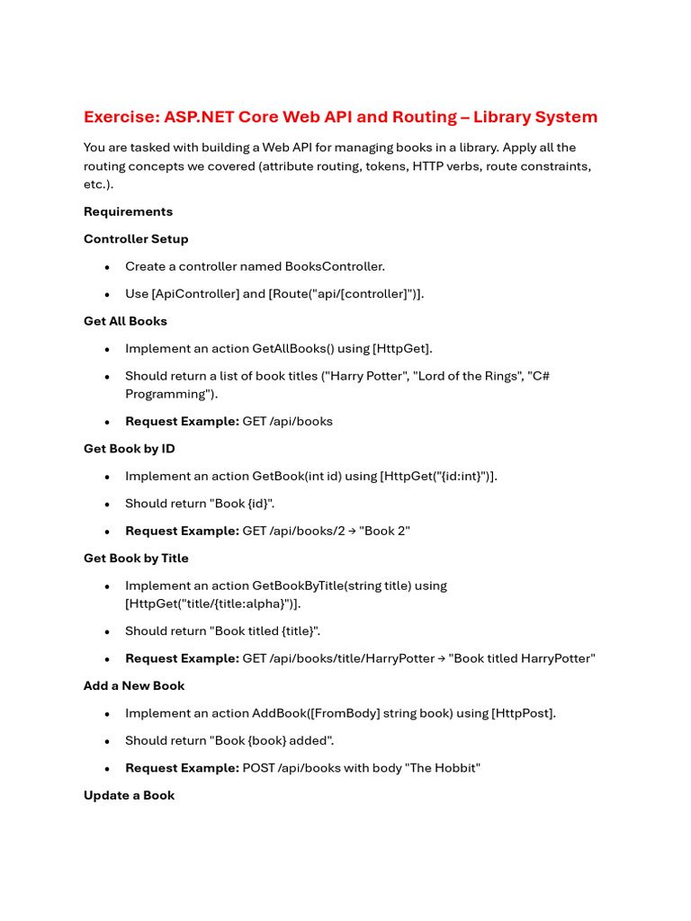 Exercise and Exam Style WebAPI and Routing | PDF | Software Engineering ...