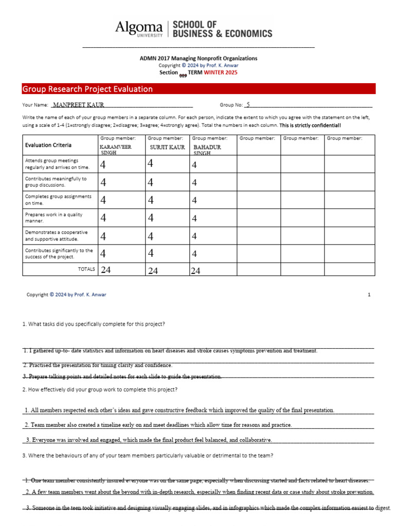 Group Research Project Peer Evaluation | PDF
