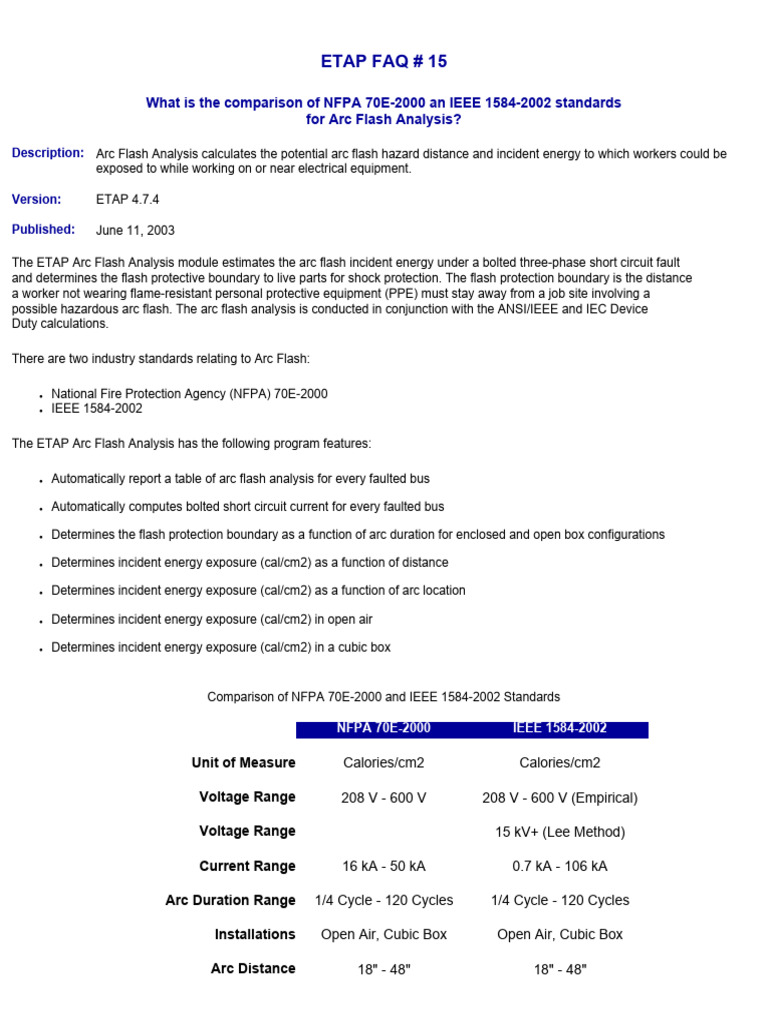 ETAP FAQ Arch Flash Analysis Comparisons | PDF | Electromagnetism ...