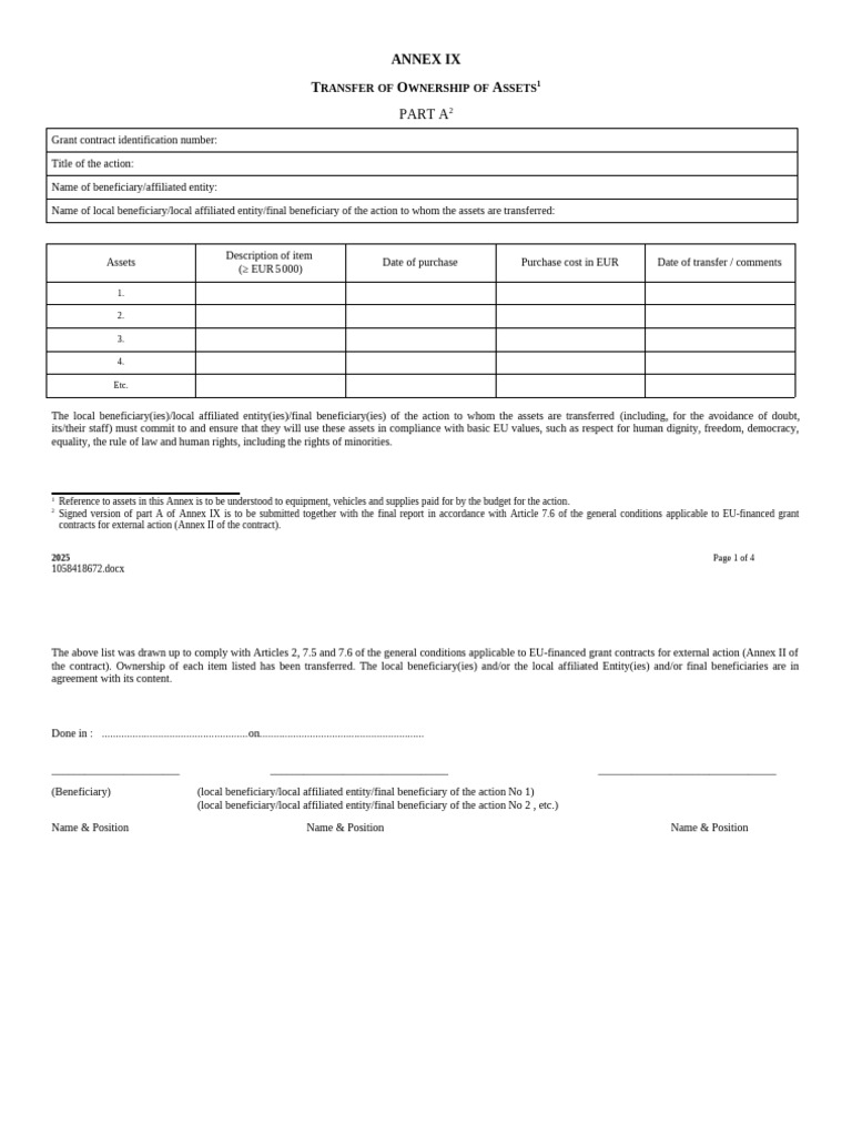Annex G - Annex IX Standard Template Transfer Owner (En) | PDF