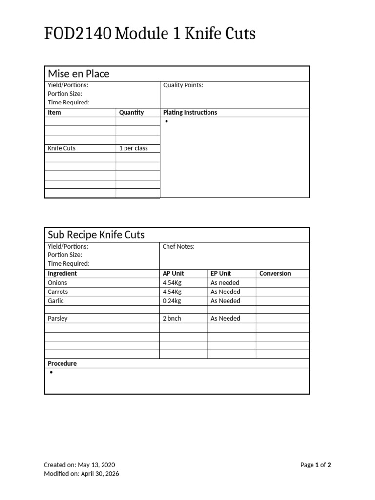 FOD2140 Module 1_Knife Cuts_Stock | PDF