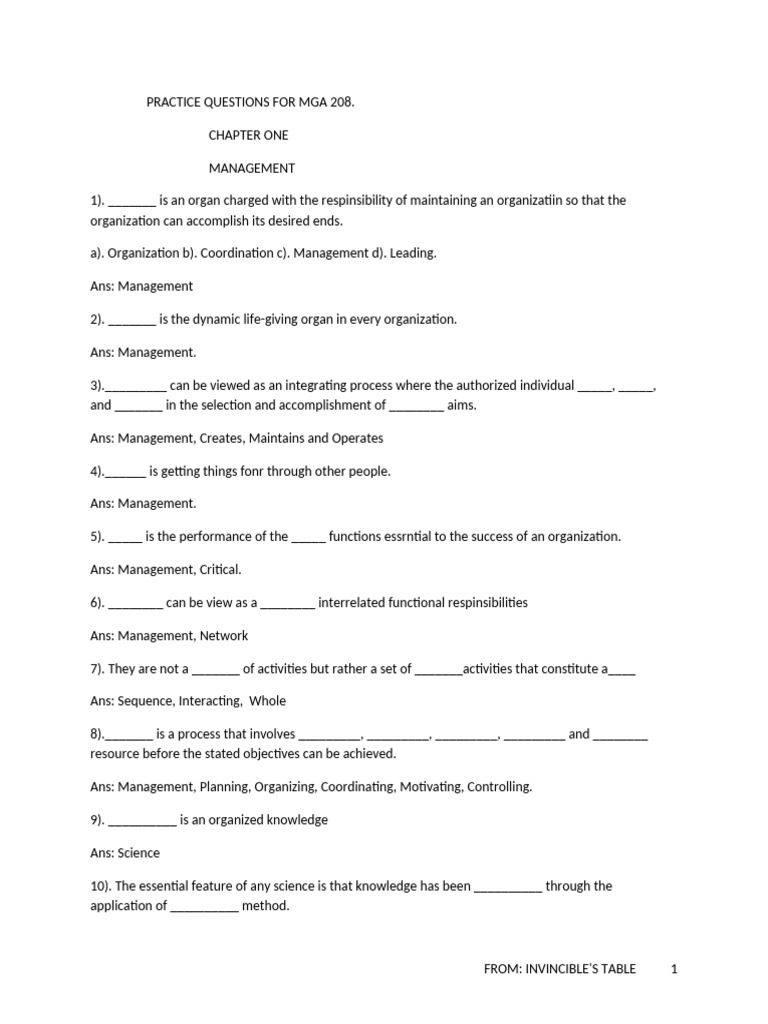 PRINCIPLE OF MANAGEMENT PRACTICE QUESTIONS(1)_101341 | PDF | Human ...