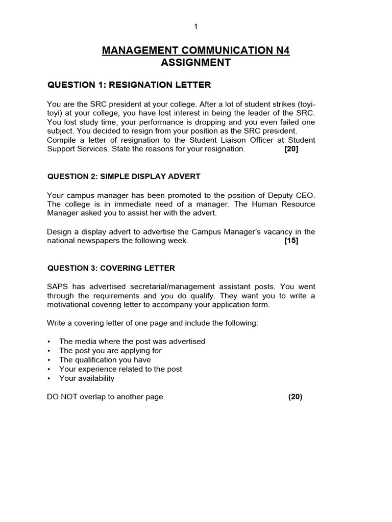 Management Comm N4 Assignment | PDF