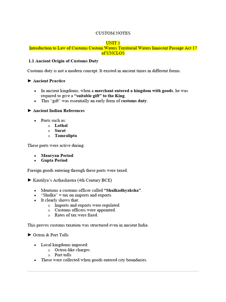 CUSTOM NOTES | PDF | Territorial Waters | United Nations Convention On ...