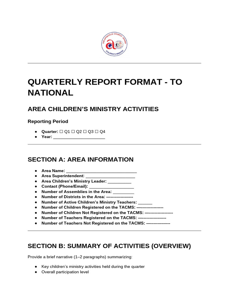 Quarterly Report Format -Area | PDF