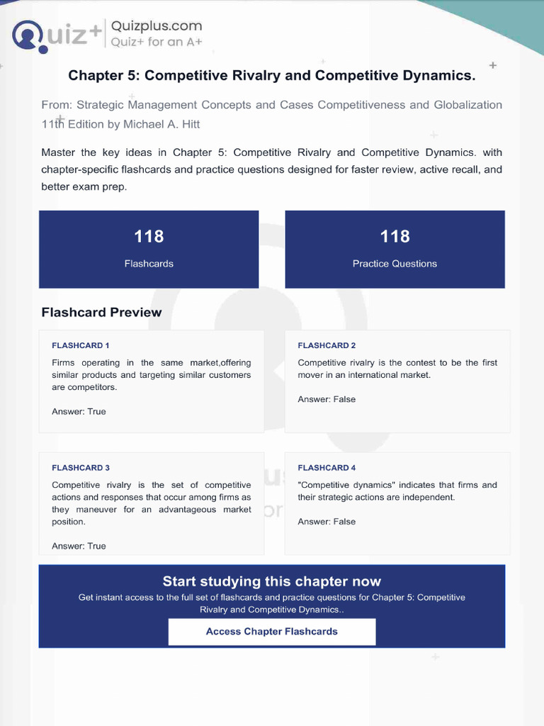 Flashcards For Chapter 5 Competitive Rivalry and Competitive Dynamics | PDF