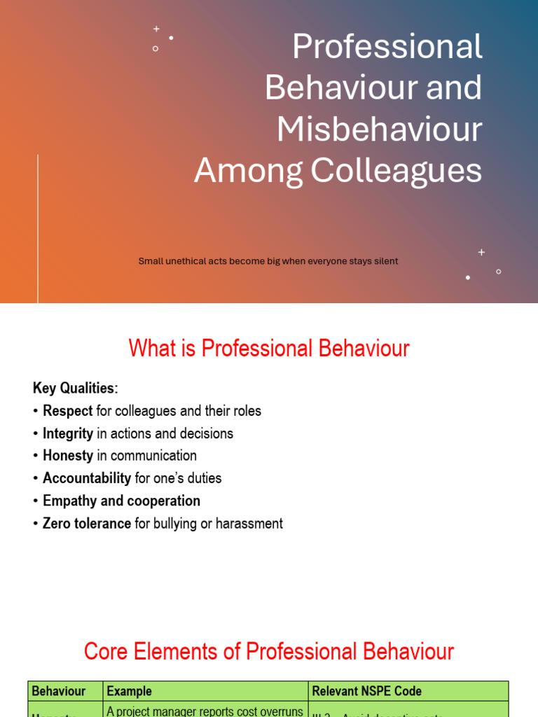 Professional Behaviour and Misbehaviour Among Colleagues | PDF ...