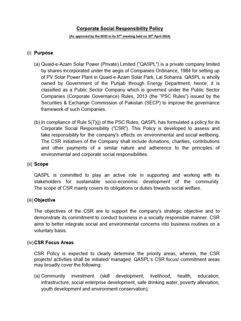 Annex-M (CSR Policy April 2024) | PDF | Corporate Social Responsibility ...