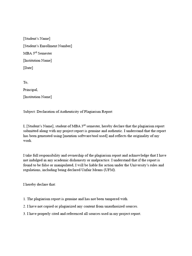 Plagiarism Declaration Certificate | PDF