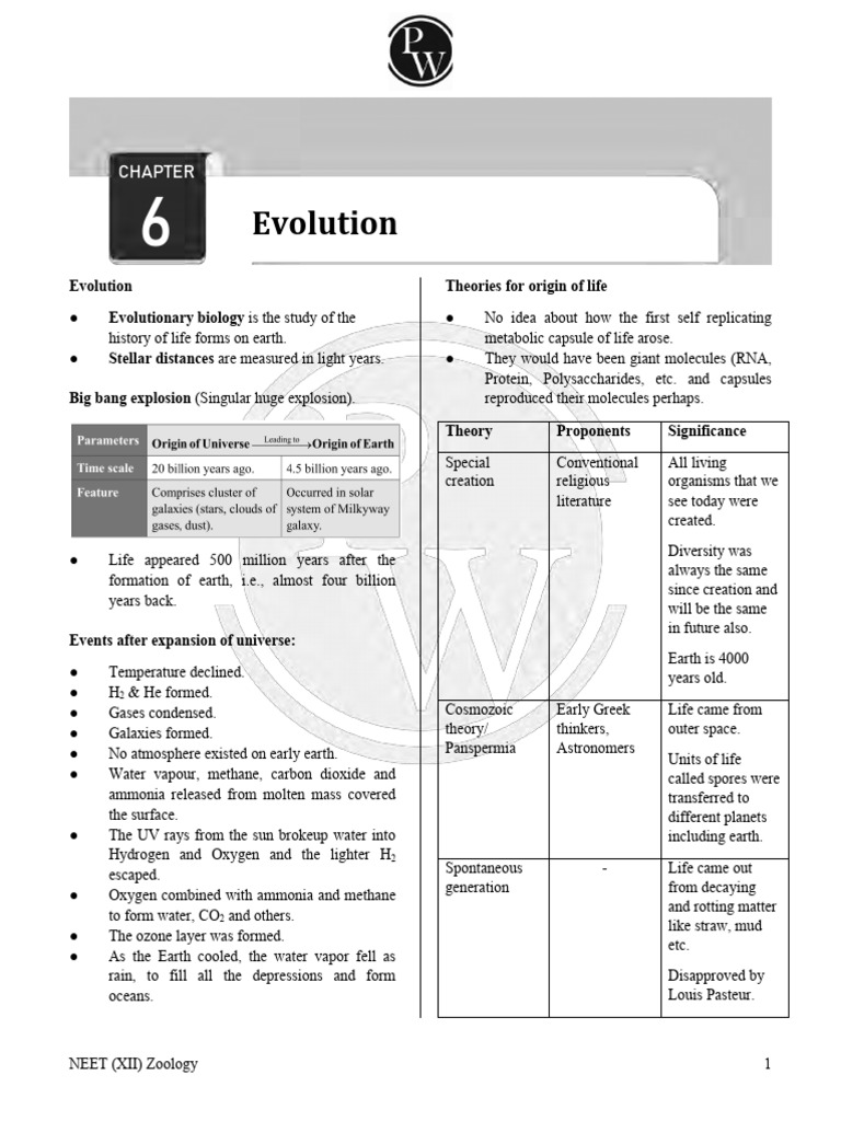 Evolution Formula Sheet | PDF | Earth | Evolution