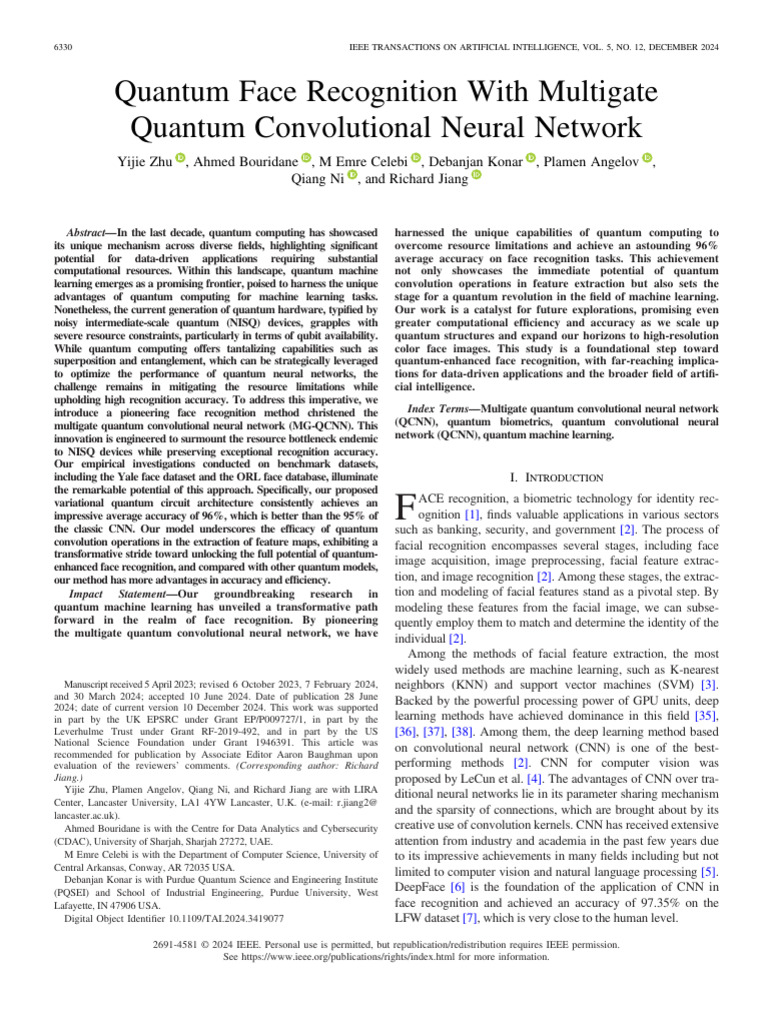Quantum Face Recognition With Multigate Quantum Convolutional Neural ...