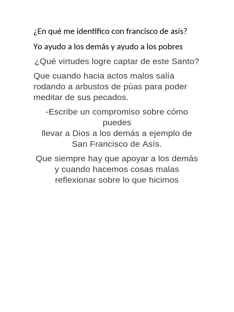 En Qué Me Identifico Con Francisco de Asís | PDF