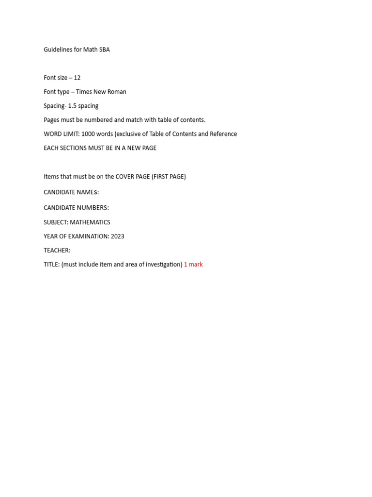 Guidelines for Math SBA | PDF | Mean | Mathematics