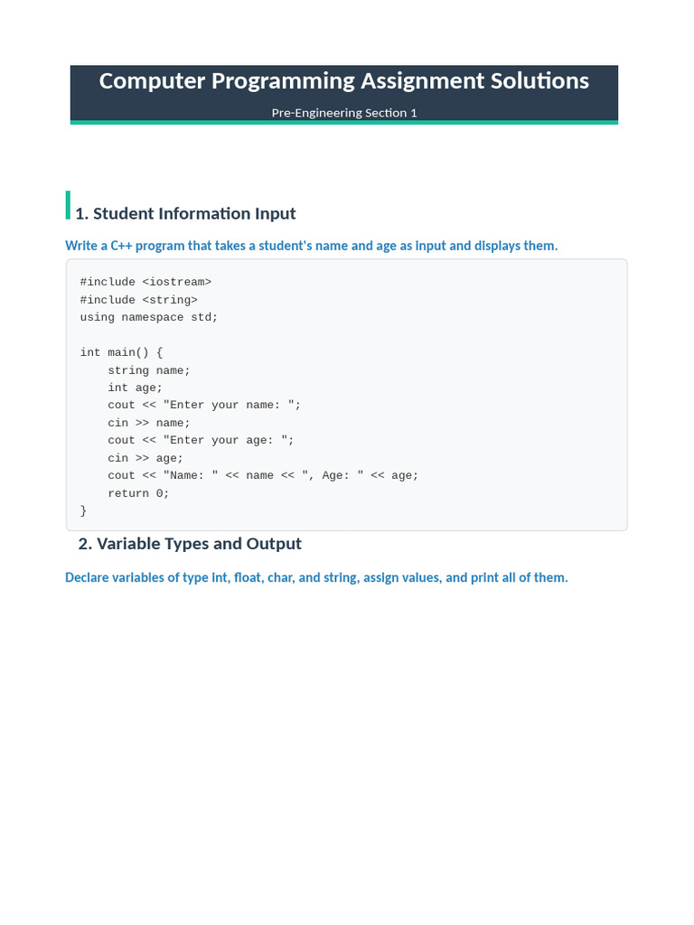 CPP Assignment Solutions | PDF | Namespace | Computer Programming