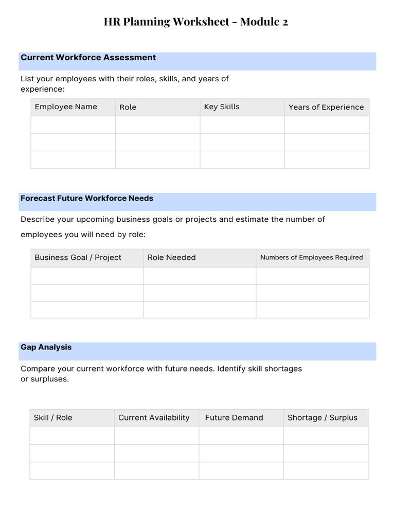 HR Planning Worksheet - Module 2 (1) | PDF