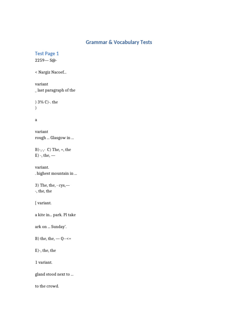Grammar Vocabulary Tests | PDF | Chess Openings | Chess Theory