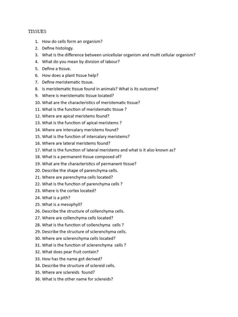 Bio Questions Tissues | PDF | Tissue (Biology) | Muscle